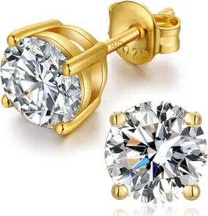 18K White Gold Plated Simulated Diamond Sparkly Round Stud Earrings 925 Sterling Silver 5A CZ Cubic Zirconia 4mm to 8mm Fine Jewelly for Women Men