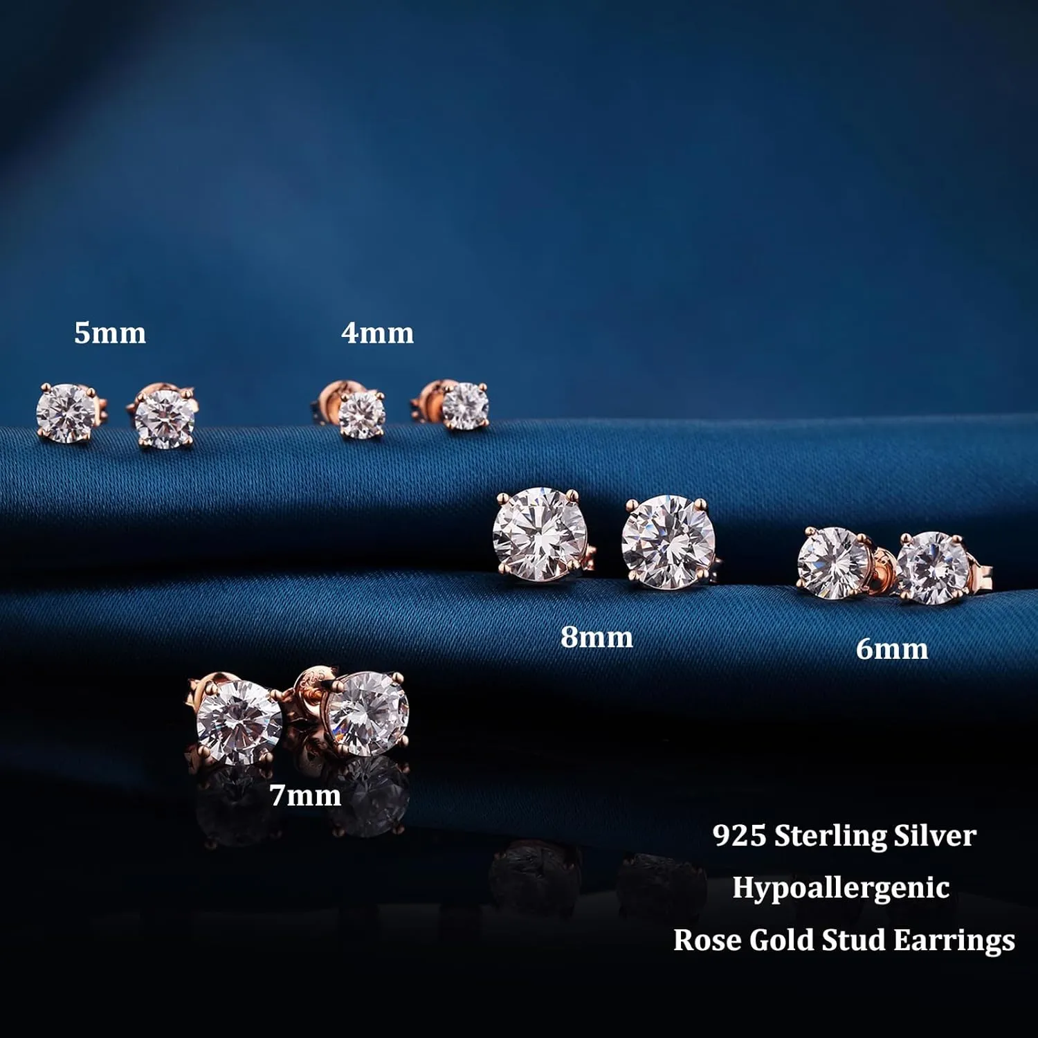 18K White Gold Plated Sparkling CZ Diamond Stud Earrings 925 Sterling Silver Cubic Zirconia Stud Earrings Hypoallergenic Simulated Diamond Stud Earrings for Women/Men 4MM-8MM