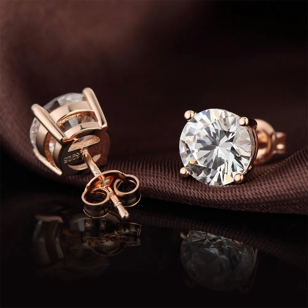 18K White Gold Plated Sparkling CZ Diamond Stud Earrings 925 Sterling Silver Cubic Zirconia Stud Earrings Hypoallergenic Simulated Diamond Stud Earrings for Women/Men 4MM-8MM