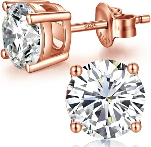 18K White Gold Plated Sparkling CZ Diamond Stud Earrings 925 Sterling Silver Cubic Zirconia Stud Earrings Hypoallergenic Simulated Diamond Stud Earrings for Women/Men 4MM-8MM