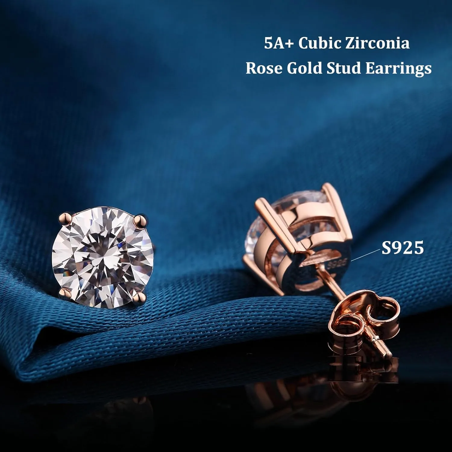 18K White Gold Plated Sparkling CZ Diamond Stud Earrings 925 Sterling Silver Cubic Zirconia Stud Earrings Hypoallergenic Simulated Diamond Stud Earrings for Women/Men 4MM-8MM