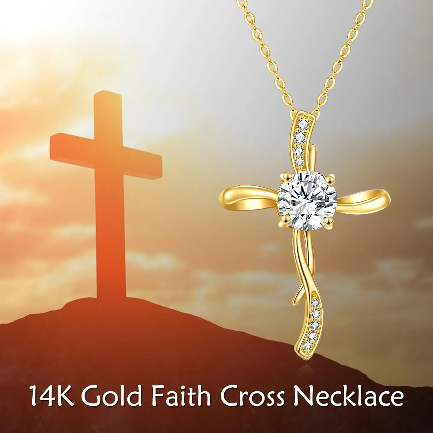 1CT Moissanite 14K Gold Cross Necklace for Women, 14K Gold Infinity Cross Pendant Necklace Crufix Baptism Faith Jewelry Birthday Christmas Gifts for Mom Her Girlfriend Sister Wife, 16 2 Inch