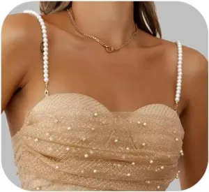 1Pair Pearl Straps Jewelry,Detachable Bra Shoulder Chain,Pearl Lingerie Straps,Wedding Bridal Underwear Chain for Women