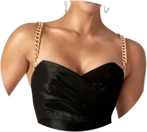 1Pair Punk Metal Shoulder Strap Chain Festival Rave Underwear Chain Bridal Wedding Dress Bra Summer Body Jewelry for Women