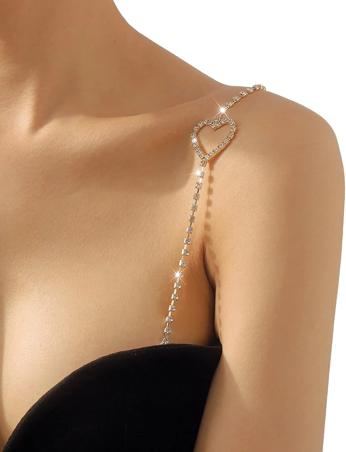 1Pair Rhinestone Heart Bra Straps,Rhinestones Bra Shoulder Chain,Crystal Heart Lingerie Straps Jewelry,Wedding Bridal Rhinestone Underwear Chain for Women Dress
