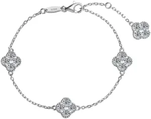 2 CT Lab Created D/VVS1 Diamond Station Clover Flower Bracelet For Women 14K White Gold Plated Sterling Silver Jewelry