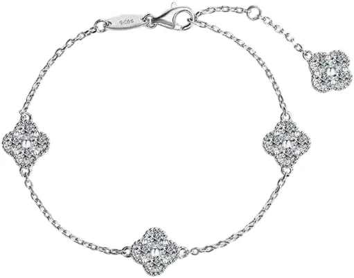 2 CT Lab Created D/VVS1 Diamond Station Clover Flower Bracelet For Women 14K White Gold Plated Sterling Silver Jewelry