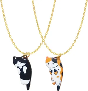 2 Pack Cute Cat Necklace for Women - Gold Kawaii Pendant Jewelry Chain - Gifts for Cat Lovers