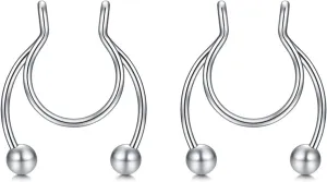 2 PCS Fake Lip Rings and Fake Nose Ring, Multicolor Stainless Steel Nose Piercing with Antlers U-Shaped Design Piercing Jewelry for Women