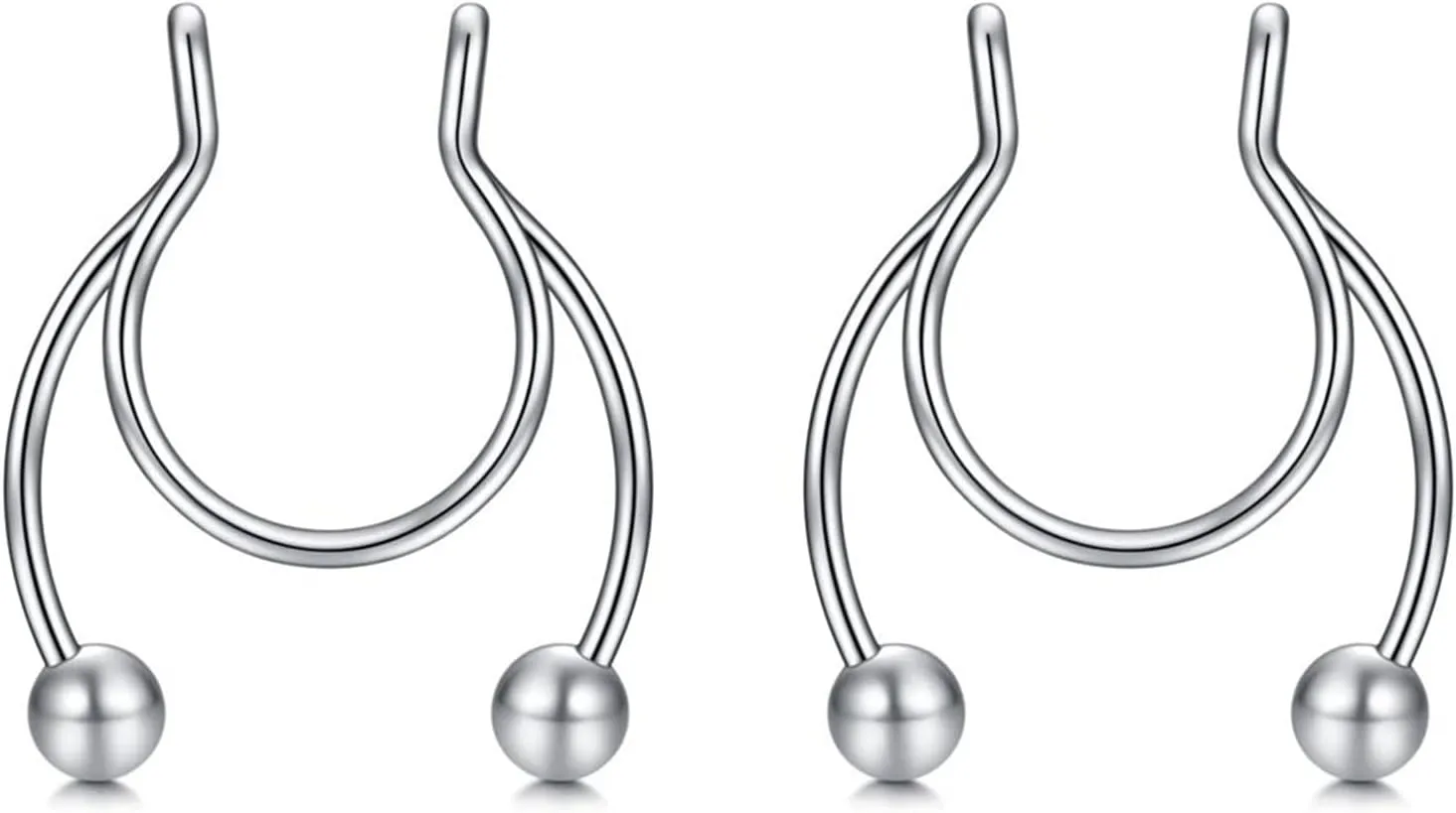 2 PCS Fake Lip Rings and Fake Nose Ring, Multicolor Stainless Steel Nose Piercing with Antlers U-Shaped Design Piercing Jewelry for Women