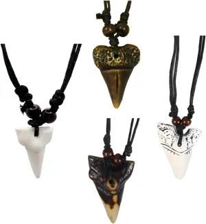 2 Pcs Set Shark Tooth Charm Necklace for Men Women,BOHO Shark Teeth Pendant Necklace For Beach Surfer,Adjustable Leather Cord Resin Beaded Shark Tooth Jewelry Necklace