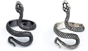 2 Piece Adjustable Snake Cobra Shaped Ring Punk Gothic Exaggerated Spirit Snake Stereoscopic Opening Finger Ring Statement for Women Men Temperament Retro Halloween Jewelry