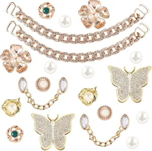 20 Pcs Bling Shoe Charms, Shoe Chains with Diamonds, Flower & Butterfly Shoes Charms Accessories for Women, Pearl Jewelry Sandals Accessories for Women Gifts, Gold