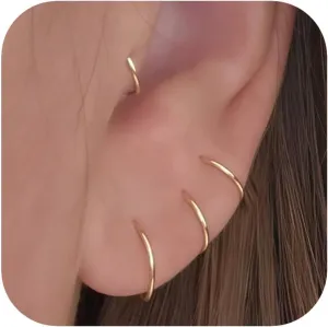 20PCS 14K Gold Plated Hoop Earrings Set for Women - Featherweight Ultra-Thin 20G | Nickel-Free Surgical Steel, Non-Tarnish | Minimalist Stackable Earrings for Sensitive Ears (No Clasp)