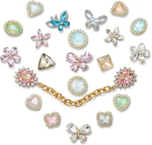 21 Pcs Bling Jewelry Charm Colorful Gems Rhinestone Shoe Decoration and Chain for Girls Valentine's Day Gifts