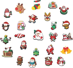 25 Pcs Christmas Shoe Charms - Decorate Shoes, Backpacks & Bracelets. Ideal for Boys, Girls, Teens, Men & Women. Fun Christmas Party Gift
