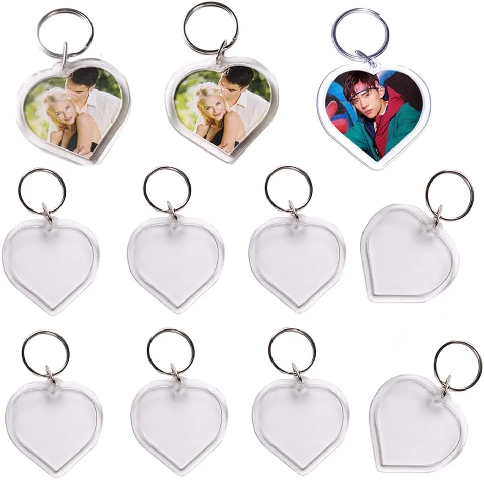 25Pcs Clear Acrylic Keychain Blanks Heart Shape Picture Frame Keyring Insert DIY Photo Picture Frame Key Chains Key Holder Great for DIY Gift
