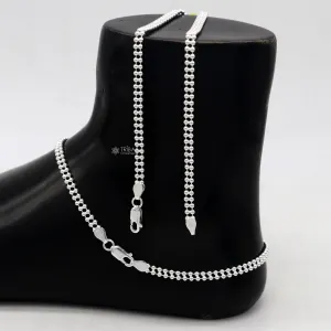 2mm 10.5" 925 sterling silver Double beaded/ball chain anklet bracelet light weight delicate anklets belly dance silver jewelry ank612