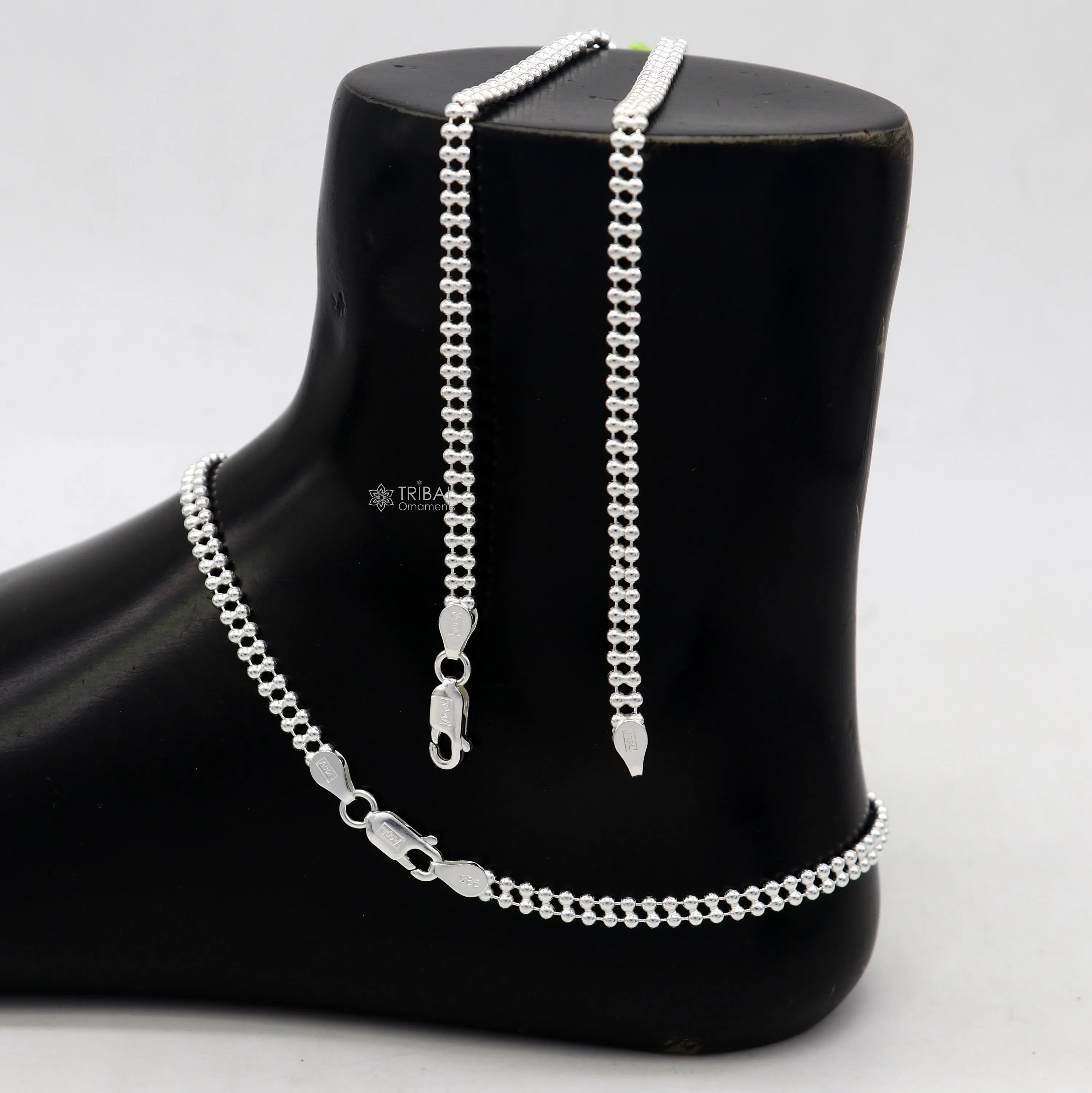 2mm 10.5" 925 sterling silver Double beaded/ball chain anklet bracelet light weight delicate anklets belly dance silver jewelry ank612