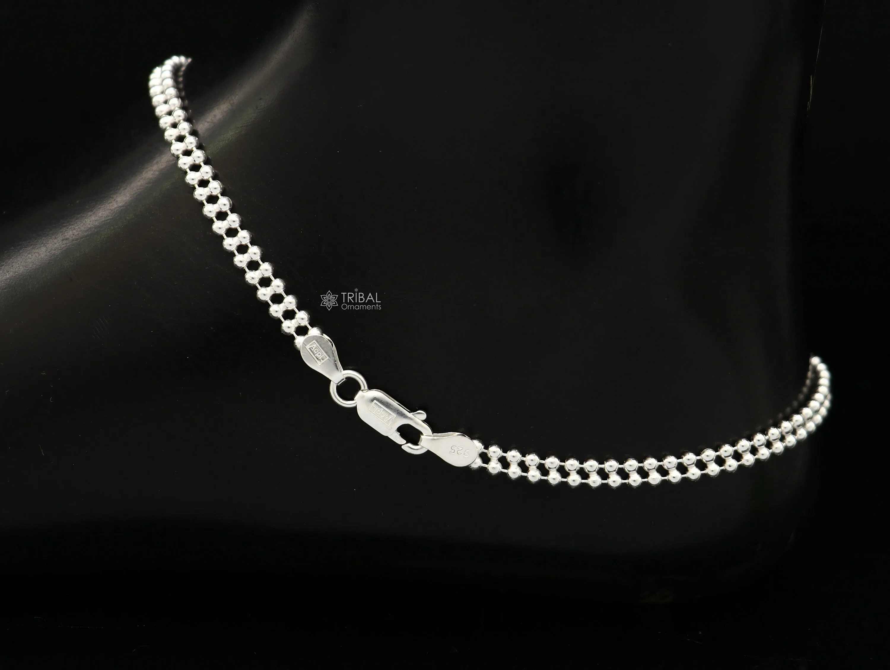 2mm 10.5" 925 sterling silver Double beaded/ball chain anklet bracelet light weight delicate anklets belly dance silver jewelry ank612