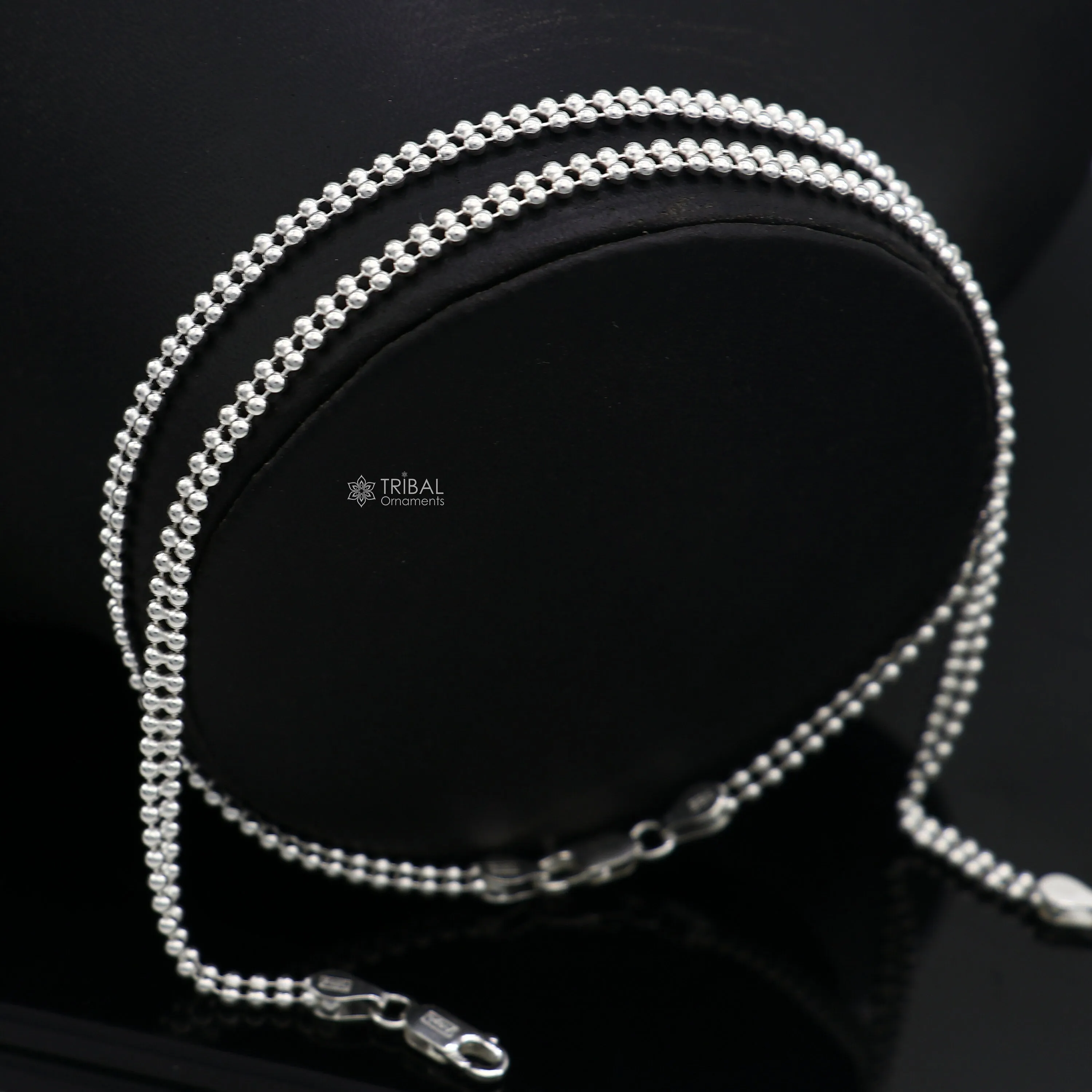 2mm 10.5" 925 sterling silver Double beaded/ball chain anklet bracelet light weight delicate anklets belly dance silver jewelry ank612