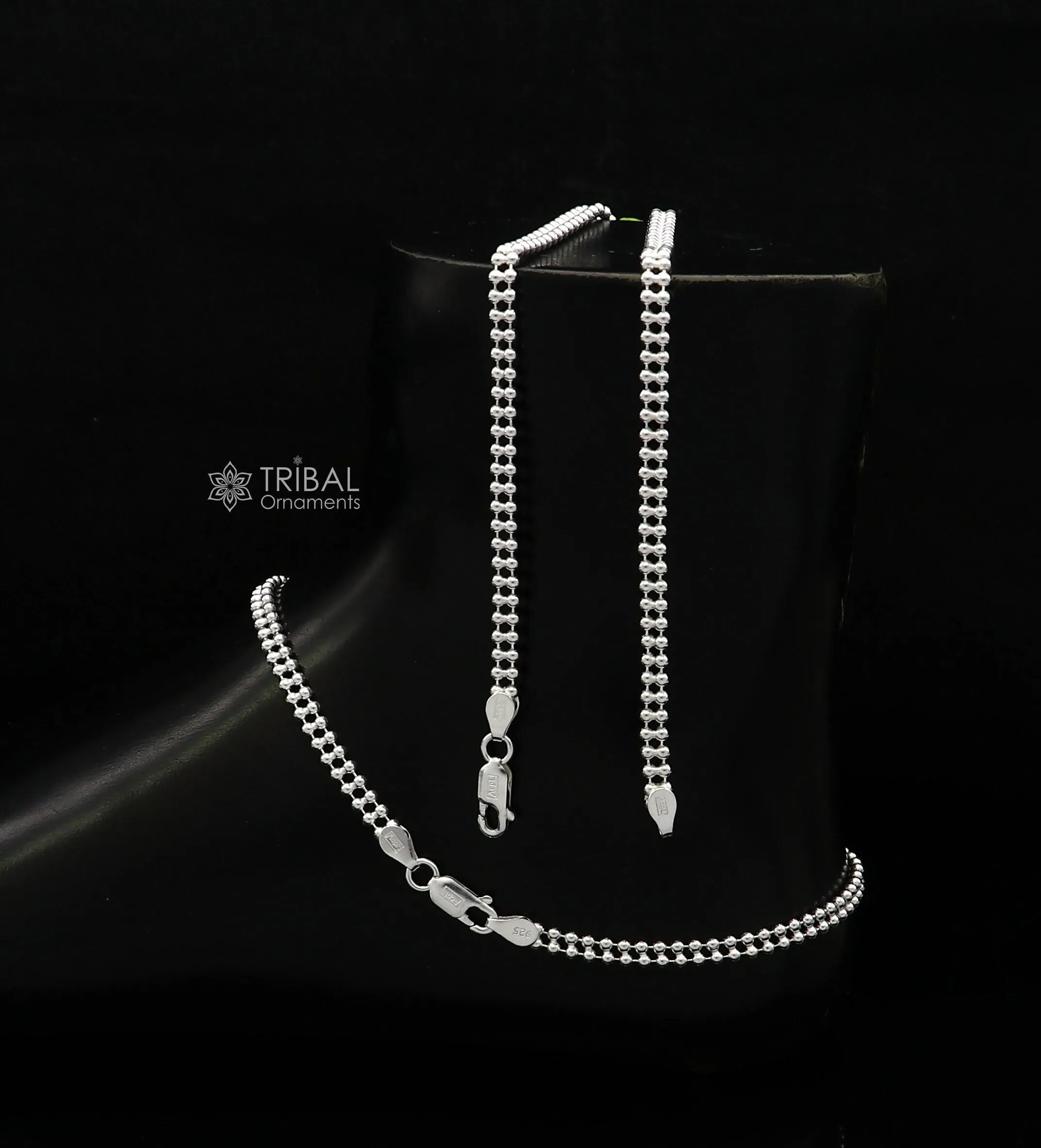 2mm 10.5" 925 sterling silver Double beaded/ball chain anklet bracelet light weight delicate anklets belly dance silver jewelry ank612