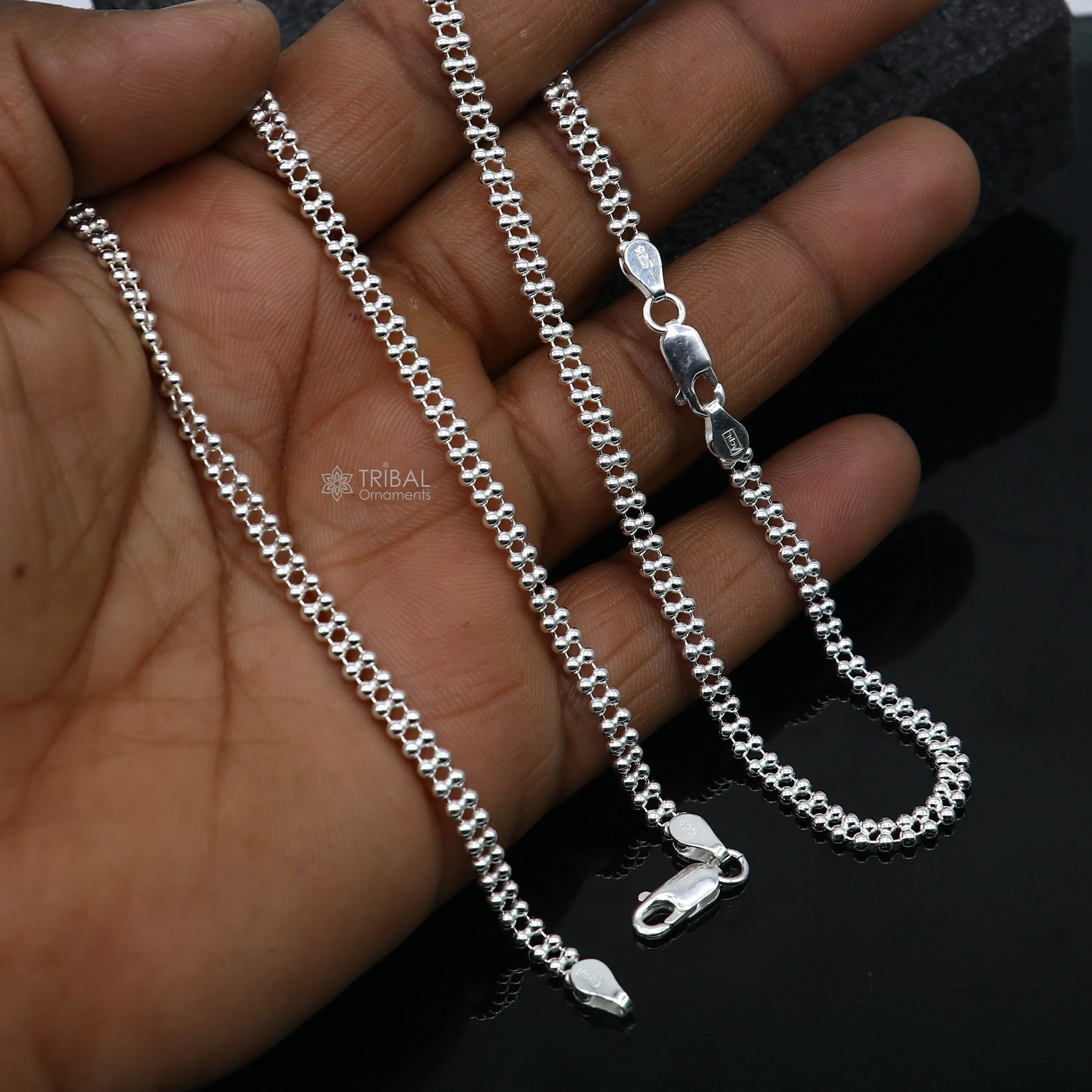 2mm 10.5" 925 sterling silver Double beaded/ball chain anklet bracelet light weight delicate anklets belly dance silver jewelry ank612