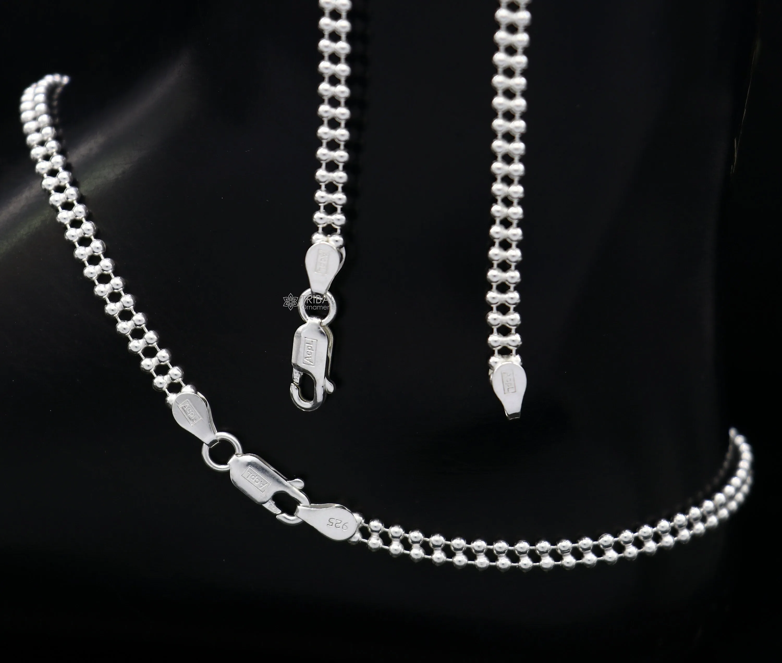 2mm 10.5" 925 sterling silver Double beaded/ball chain anklet bracelet light weight delicate anklets belly dance silver jewelry ank612