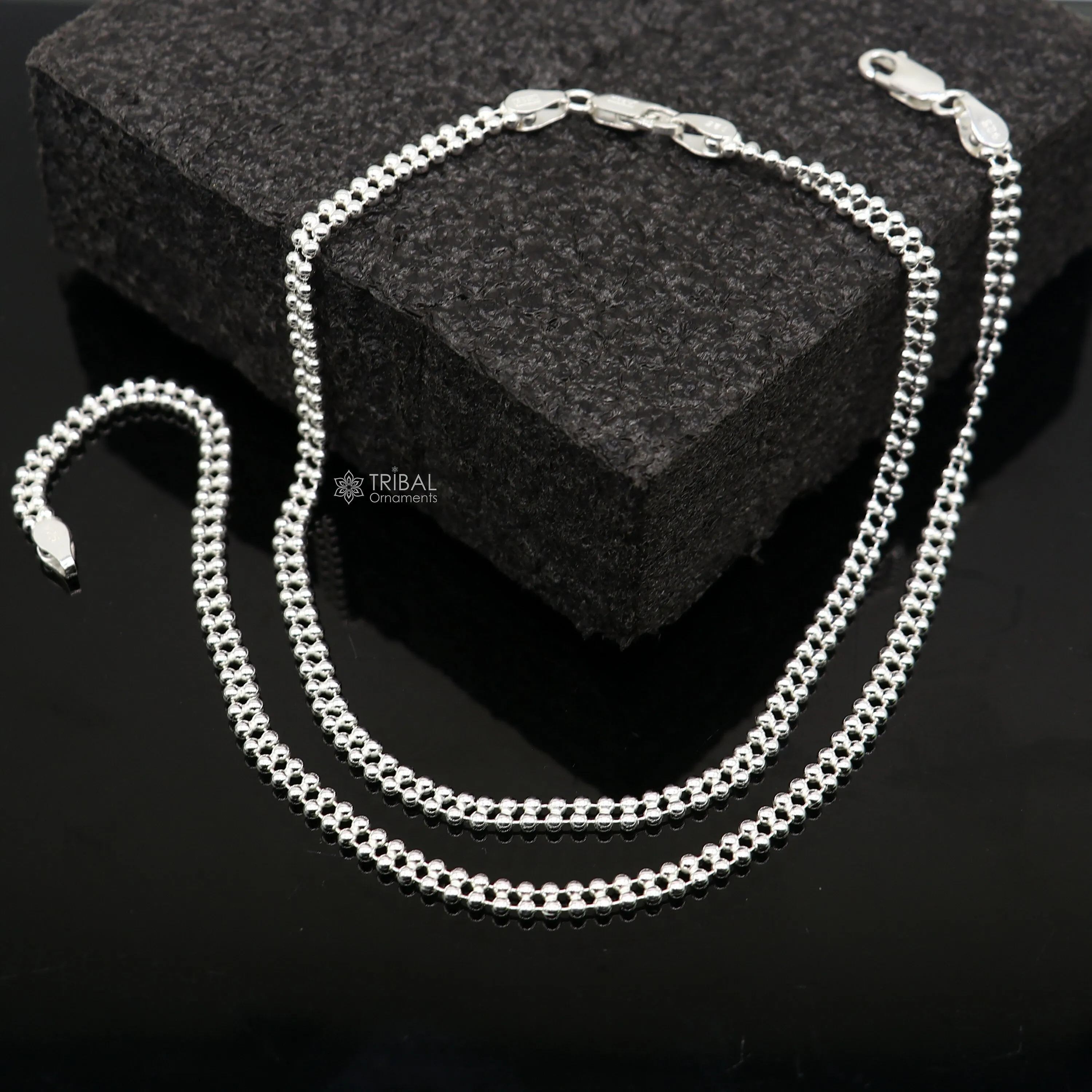 2mm 10.5" 925 sterling silver Double beaded/ball chain anklet bracelet light weight delicate anklets belly dance silver jewelry ank612