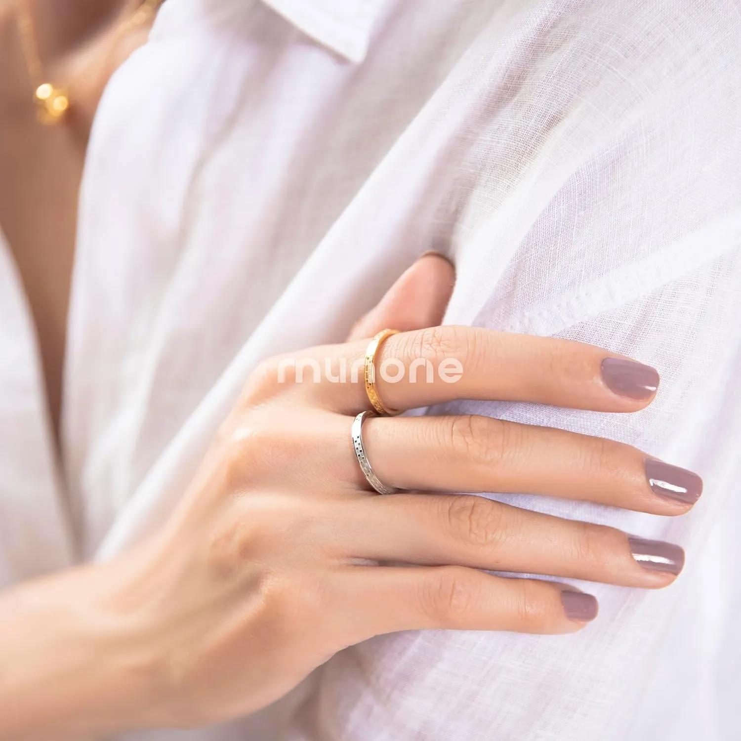 2mm Checkered Ring 14K Gold Plated Titanium Stackable Checkerboard Rings for Women Men, Love Is A Worthy Match Statement Band