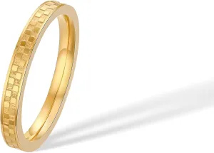 2mm Checkered Ring 14K Gold Plated Titanium Stackable Checkerboard Rings for Women Men, Love Is A Worthy Match Statement Band