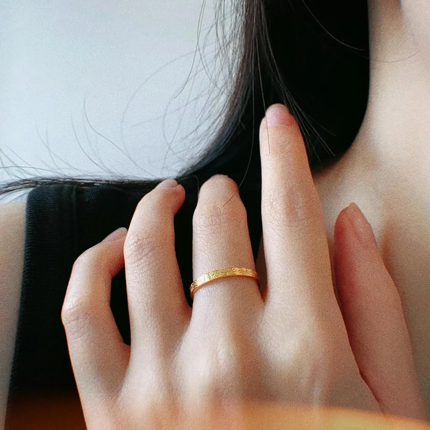 2mm Sunshine Ring for Women Men,18k Gold Plated Titanium Sun Engraved Stacking Rings, You Are My Sunshine Statement Band