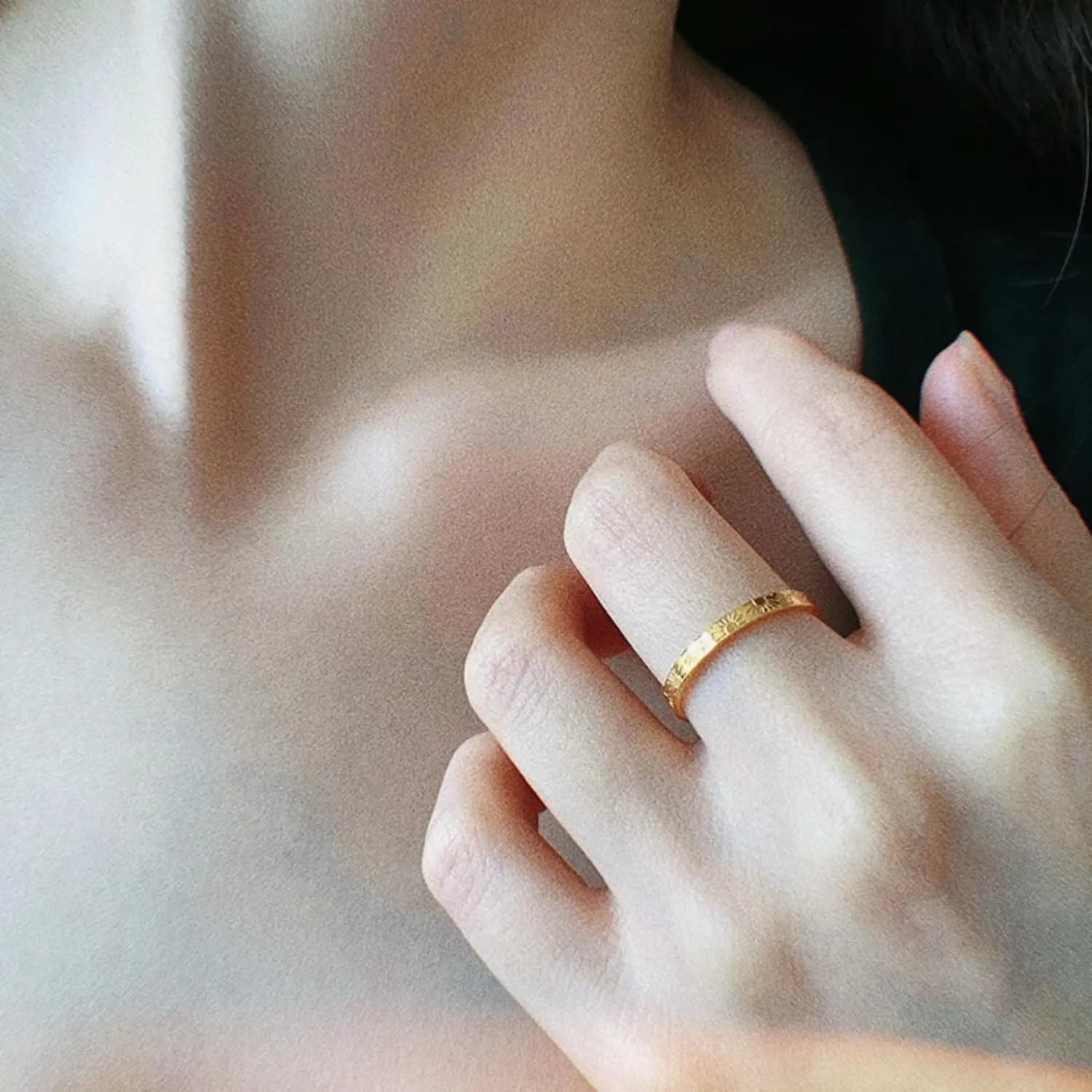 2mm Sunshine Ring for Women Men,18k Gold Plated Titanium Sun Engraved Stacking Rings, You Are My Sunshine Statement Band