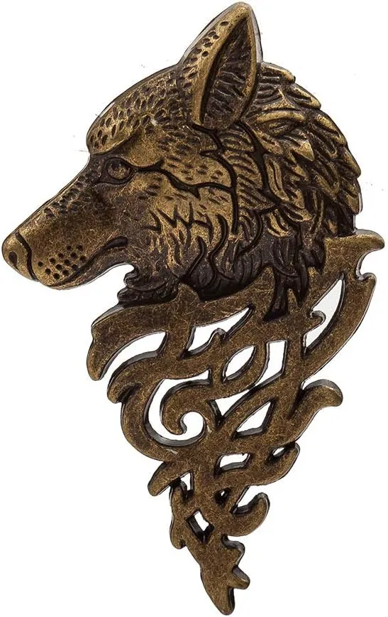 2Pcs Fashion Animal Dire Wolf Head Coyote Antique Lapel Brooch Pin Badge Men's Suits Buckle Neckwear Accessories