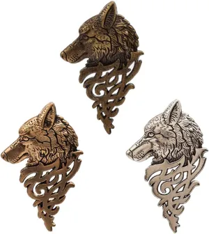 2Pcs Fashion Animal Dire Wolf Head Coyote Antique Lapel Brooch Pin Badge Men's Suits Buckle Neckwear Accessories