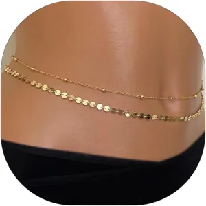2PCS Gold/Silver Plated Waist Chains Belly Body Chain Jewelry for Women Sexy Bikini Layered Belly Chain Jewelry for Women