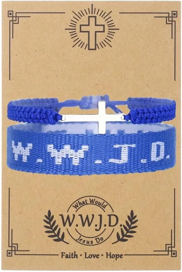 2Pcs Handmade Adjustable WWJD Bracelet for Women Men Christian Gifts Wristbands What Would Jesus Do Bracelets With Message Card Easter Christmas Gifts