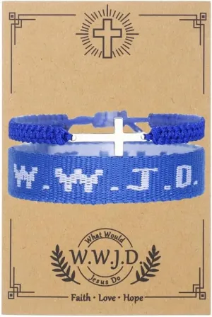 2Pcs Handmade Adjustable WWJD Bracelet for Women Men Christian Gifts Wristbands What Would Jesus Do Bracelets With Message Card Easter Christmas Gifts