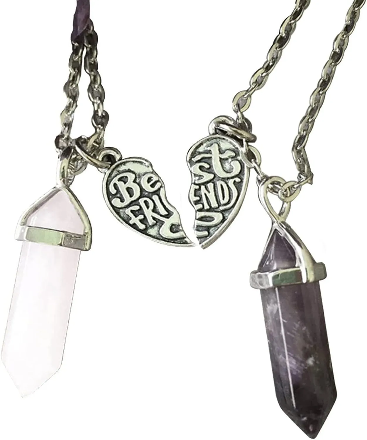 2Pcs Hexagonal Crystal Bead Love Heart Pendant Necklace Set for Women Men Engraved Best Friends Gemstone Puzzle Necklace Friendship Jewelry Gift