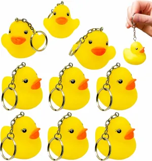 2" Yellow Ducky Keychains (12 Pack) Birthday Party Favor Carnival Prizes Key Chains with Metal Ring For Kids and Adults