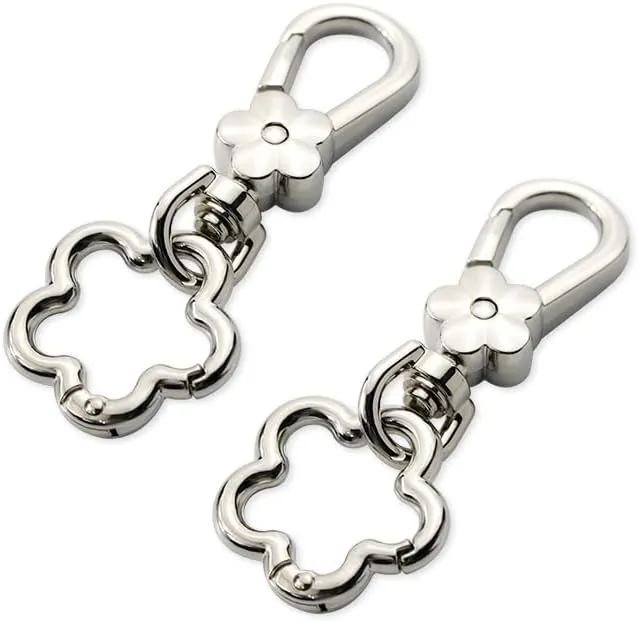 2Sets Flower Shape Swivel Buckles Lobster Clasps with Ring Clip Trigger Snap Hook Connection for bagpack,Keychain,Kettle (Silver)