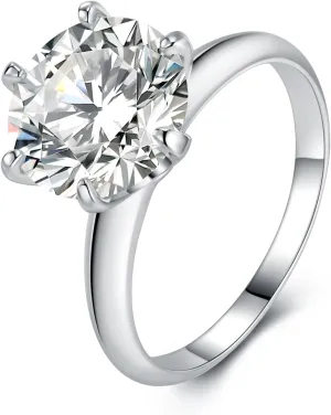 3-10ct Moissanite Engagement Rings for Women,6 Prong Round Cut D Color VVS1 18K White Gold Plated 925 Sterling Silver, Cut Lab Created Diamond Wedding Promise Jewelry