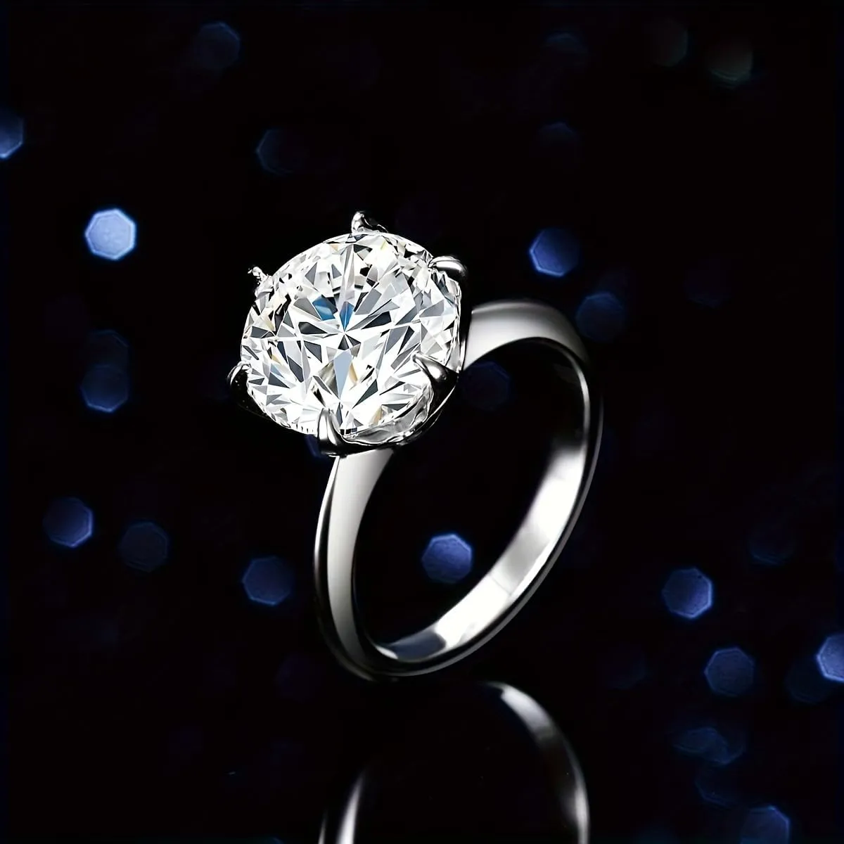3-10ct Moissanite Engagement Rings for Women,6 Prong Round Cut D Color VVS1 18K White Gold Plated 925 Sterling Silver, Cut Lab Created Diamond Wedding Promise Jewelry