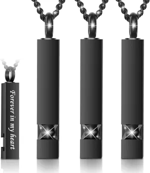 3 Pack Urn Necklace for Ashes Memorial Cremation Jewelry for Ashes, CZ Bar Urns Pendant Stainless Steel Urn Locket for Ashes Keepsake Jewelry with Words: Forever in my heart & Funnel Kit & Bag
