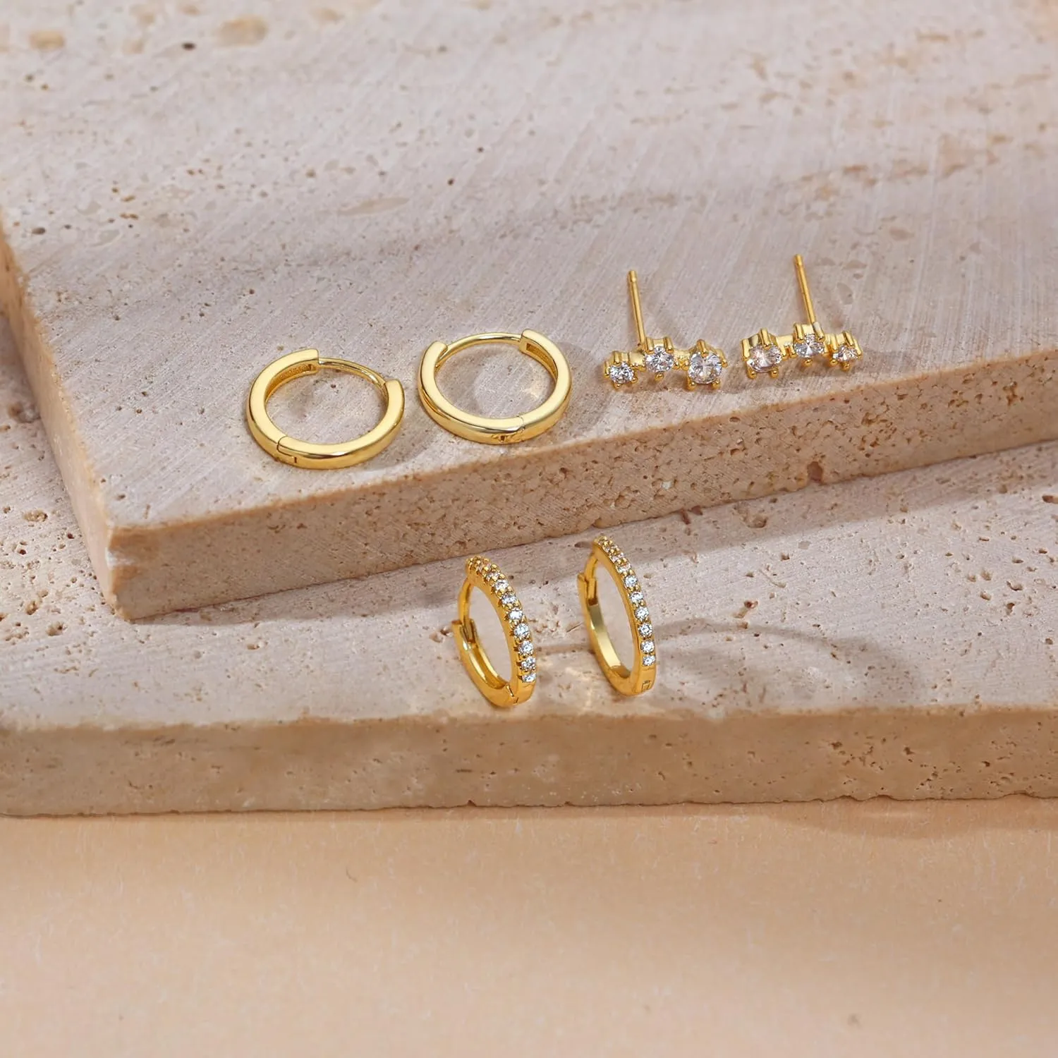 3 Pairs Gold Hoop Earrings Set: Dainty Stud Earrings Trendy Small 14K Gold Plated Hypoallergenic Dangle Cartilage Huggie Hoop Earrings for Women Gold Jewelry for Women Gifts