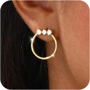 3 Pairs Gold/Silver Hoop Earrings Set for Women,Dainty Cubic Zirconia Hoop Earrings Women Stack Hypoallergenic Trendy Pack Jewelry