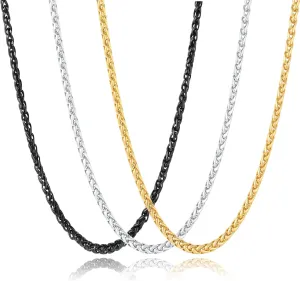 3 Pcs Men Women Chain Necklace, 4mm Stainless Steel Gold Black and Silver Wheat Chains, 18"/22"/26"/30 Inches