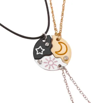 3 Pcs Set BFF Necklace Best Friend Necklaces for 3 Split Heart Engraved Weirdo 1/2/3 Necklace Sun Star Moon Pendant Friendship Thanksgiving Day Gifts
