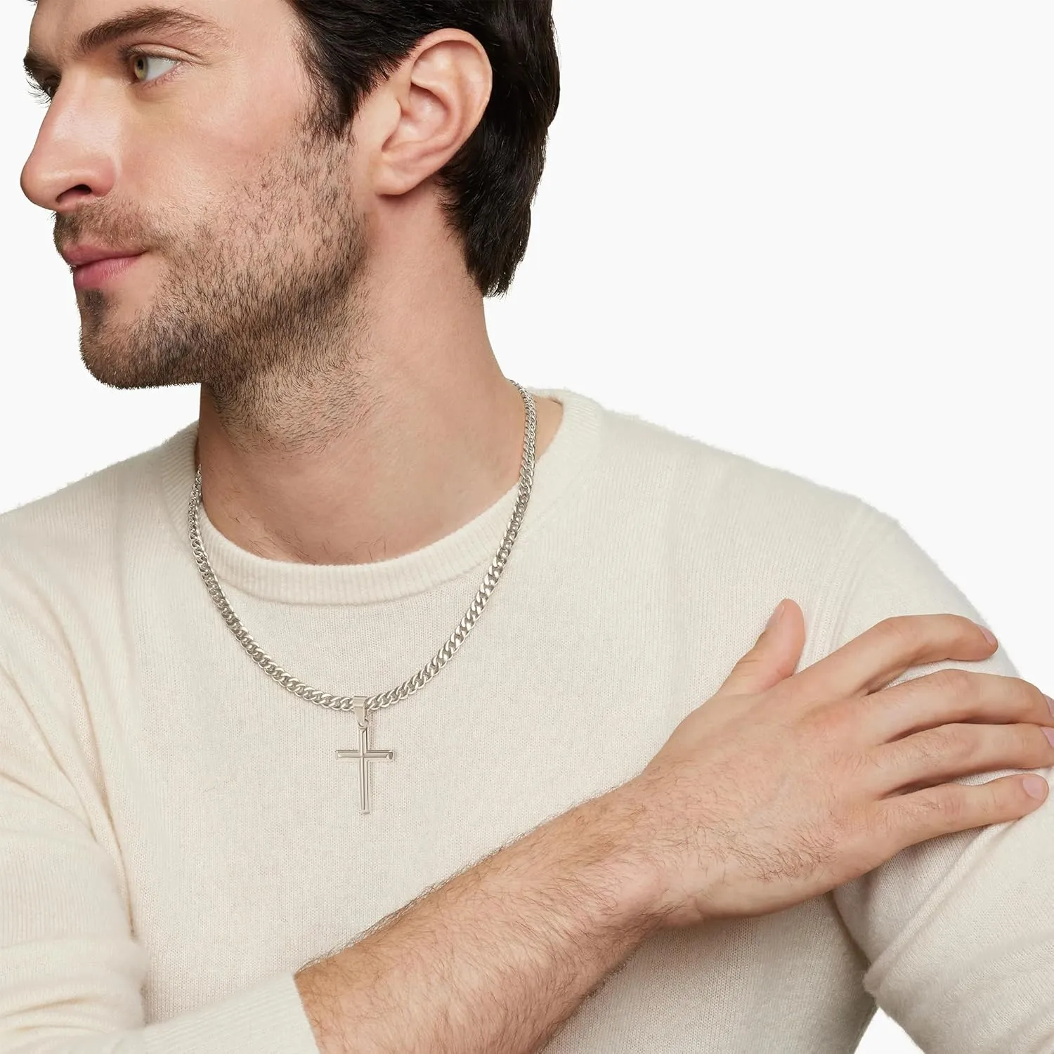 316L Stainless Steel Cross Necklace Graduation Gifts for Men Boys, Silver Gold Black Mens Boys Chain Necklaces 5mm Non-Fading Sturdy Cuban Chain with Cross Pendant Jewelry for Him 16-24inch