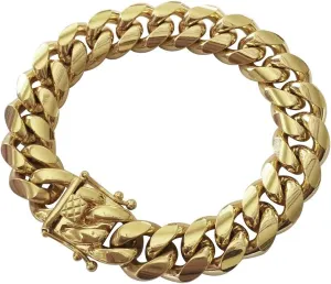 316L Stainless Steel Miami Cuban Link Chain 14K or White REAL Gold Plated Hip Hop Necklace or Bracelet 8mm-18mm for Men Women(Custom Box and Pouch Packing, Christmas Gift)